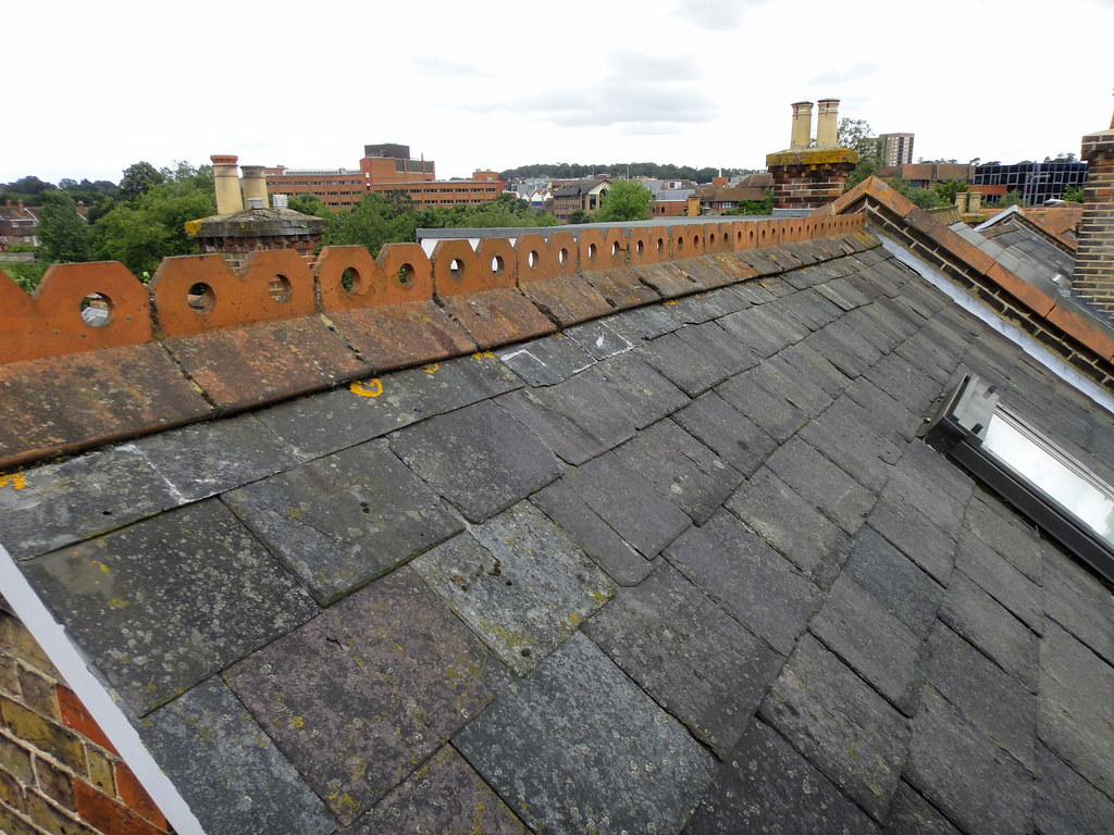 Close-up of terracotta roof tiles